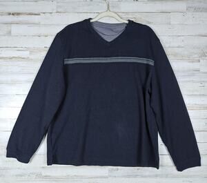 Men's VAN HEUSEN Black V Neck Sweater w/Front Chest Stripes Sz XXL Classic Fit